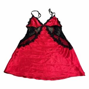 Y2K La Senza Canadian Vintage Satin & Lace Panel Slip Dress (Red/Black) Size S